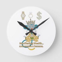 Manifesting Wealth Affe Zen-Kunst Runde Wanduhr