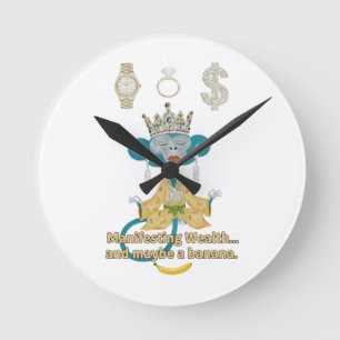 Manifesting Wealth Affe Zen-Kunst Runde Wanduhr