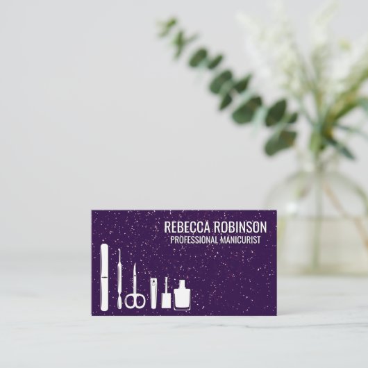 Maniküre | LILA GLITZER Visitenkarte (Stehend Vorderseite)