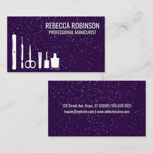 Maniküre | LILA GLITZER Visitenkarte (Vorne/Hinten)