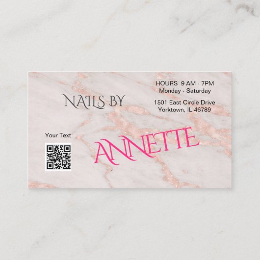 Maniküre Nageltechniker Blush Rose Marmor Visitenkarte (Rückseite)