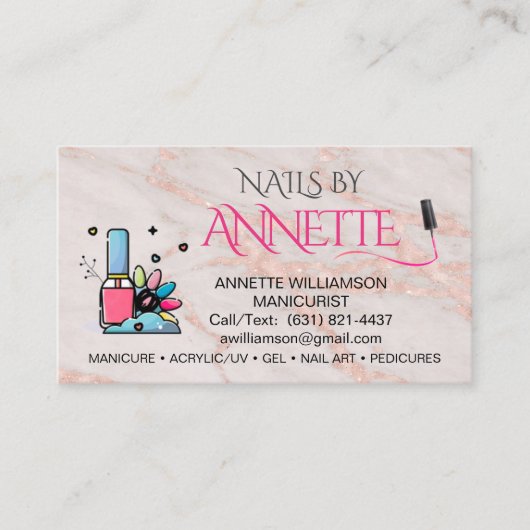 Maniküre Nageltechniker Blush Rose Marmor Visitenkarte (Vorderseite)