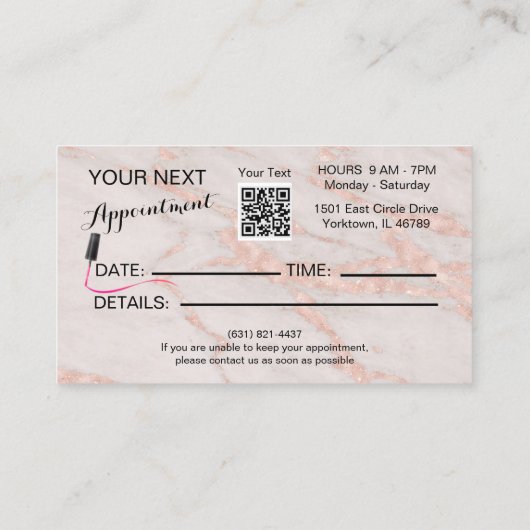 Maniküre Nageltechniker Blush Rose Marmor Visitenkarte (Rückseite)