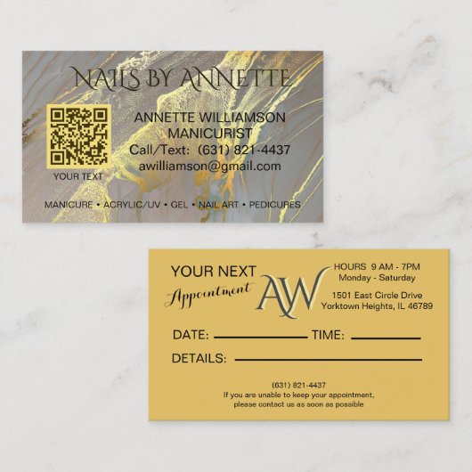 Maniküre Nageltechniker Gold Akzent Visitenkarte (Vorne/Hinten)