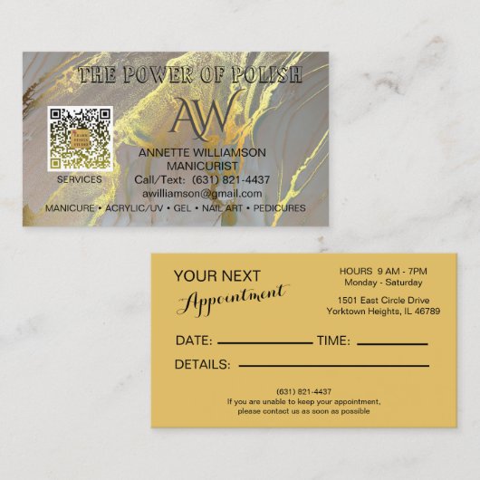 Maniküre Nageltechniker Gold Akzent Visitenkarte (Vorne/Hinten)