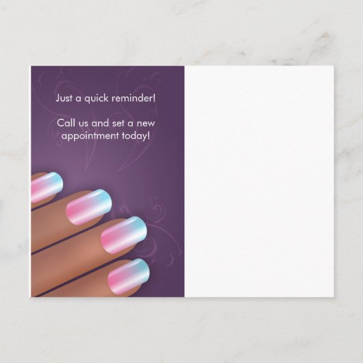 Manikürist-Verabredungs-Erinnerung Postcarrd Ankündigungspostkarte (Rückseite)