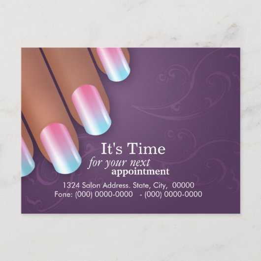 Manikürist-Verabredungs-Erinnerung Postcarrd Ankündigungspostkarte (Vorderseite)