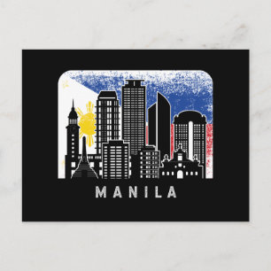 Manila NCR Skyline Vintage Philippinen Flagge Postkarte