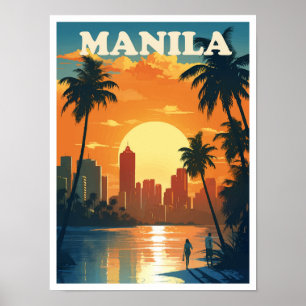 Manila Philippinen Kunst Vintage Reise Illustratio Poster