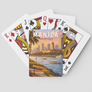 Manila Philippinen Skyline Illustration Reise Kuns Spielkarten