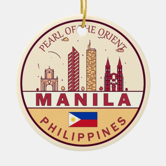 Manila Philippines City Skyline Emblem Keramik Ornament (Vorne)