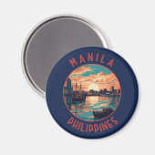Manila Philippines Retro Distressed Circle Magnet (Vorderseite/Rückseite)