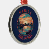 Manila Philippines Retro Distressed Circle Ornament Aus Metall (Rechts)