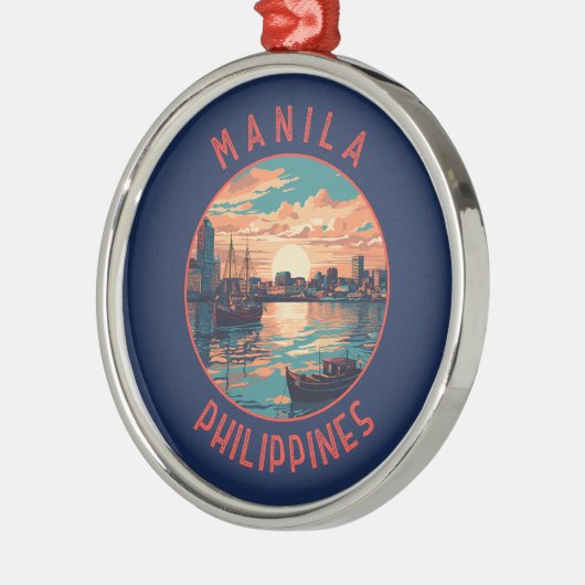 Manila Philippines Retro Distressed Circle Ornament Aus Metall (Links)