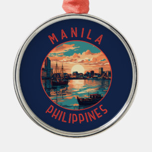 Manila Philippines Retro Distressed Circle Ornament Aus Metall