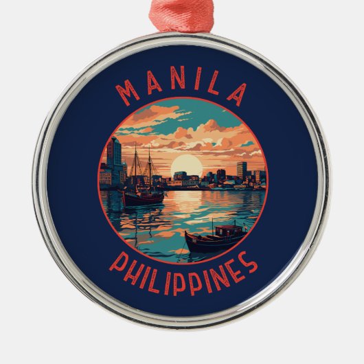 Manila Philippines Retro Distressed Circle Ornament Aus Metall (Vorne)
