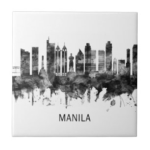 Manila Philippines Skyline BW Fliese