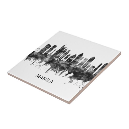 Manila Philippines Skyline BW Fliese (Seite)