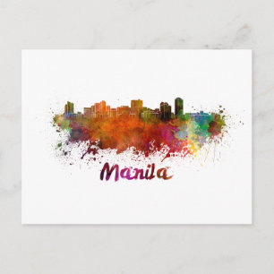 Manila skyline im Watercolor Postkarte