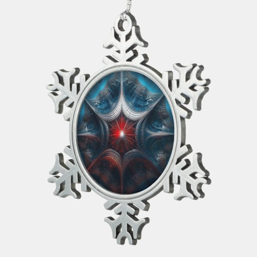 Manipuliertes Mandelbrot mit Sternexplosion Center Schneeflocken Zinn-Ornament (Rechts)