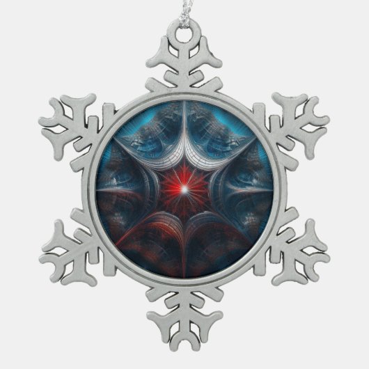 Manipuliertes Mandelbrot mit Sternexplosion Center Schneeflocken Zinn-Ornament (Vorderseite)