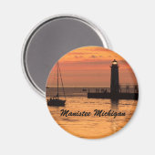 Manistee, Michigan Lighthouse Sunset Magnet (Vorderseite/Rückseite)