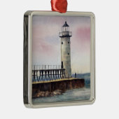 Manistee NordPierhead Leuchtturm-Verzierung Silbernes Ornament (Rechts)