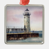 Manistee NordPierhead Leuchtturm-Verzierung Silbernes Ornament (Vorne)