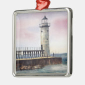 Manistee NordPierhead Leuchtturm-Verzierung Silbernes Ornament (Links)