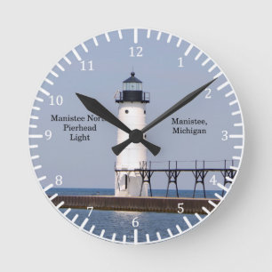 Manistee North Pierhead Light clock Runde Wanduhr