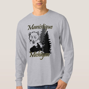 Manistique Michigan Snowmobile Bear Gray T-Shirt