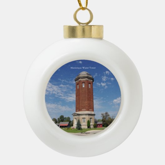 Manistique Water Tower Ball oder Schneeflocke Keramik Kugel-Ornament (Vorderseite)