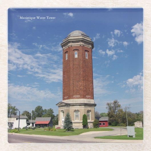 Manistique Water Tower Glas Untersetzer (Vorderseite)