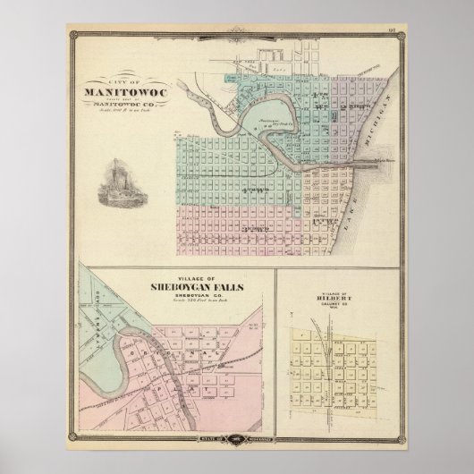 Manitowoc, Sheboygan und Hilbert, Wis Poster (Vorne)