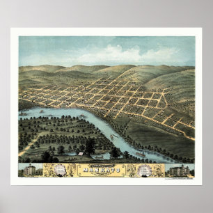 Mankato, panoramische Karte Mangans - 1870 Poster