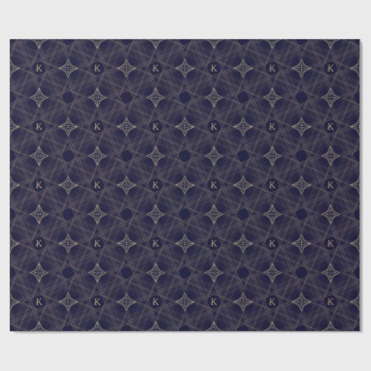 Manly Diamond Pattern Navy Blue Taupe Mit Monogram Geschenkpapier (Flach)