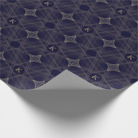 Manly Diamond Pattern Navy Blue Taupe Mit Monogram Geschenkpapier (Ecke)