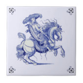 Mann am Horseback Figural Blue Dutch Tile Repro Fliese (Vorderseite)