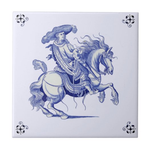 Mann am Horseback Figural Blue Dutch Tile Repro Fliese (Vorderseite)