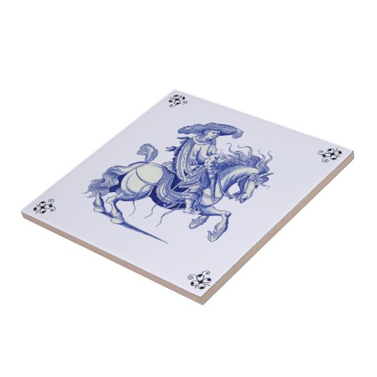 Mann am Horseback Figural Blue Dutch Tile Repro Fliese (Seite)