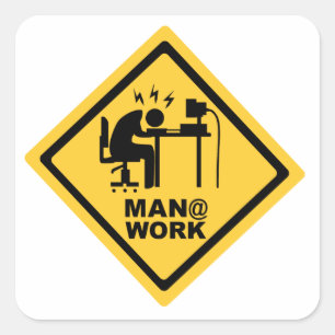 Mann-@ Arbeit Quadratischer Aufkleber