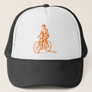 Mann auf dem Fahrrad - Orange Truckerkappe