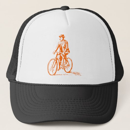 Mann auf dem Fahrrad - Orange Truckerkappe (Vorderseite)
