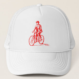 Mann auf dem Fahrrad - Rot Truckerkappe