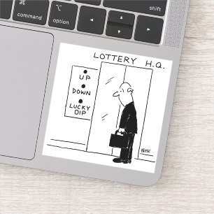 Mann auf einem Aufzug. Funny Lift Tasten. Aufkleber