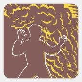 Mann auf einem Feuerplakat Quadratischer Aufkleber (Vorderseite)