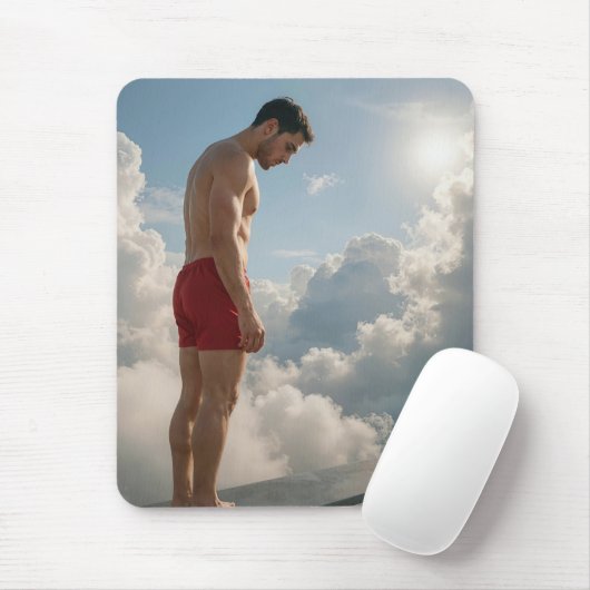 Mann auf einem Sprungbrett in den Wolken Mousepad (Mit Mouse)