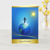 Mann auf Globe Karte (Gelbe Blume)