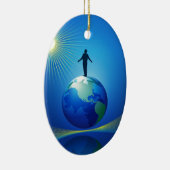 Mann auf Globe Keramik Ornament (Rechts)