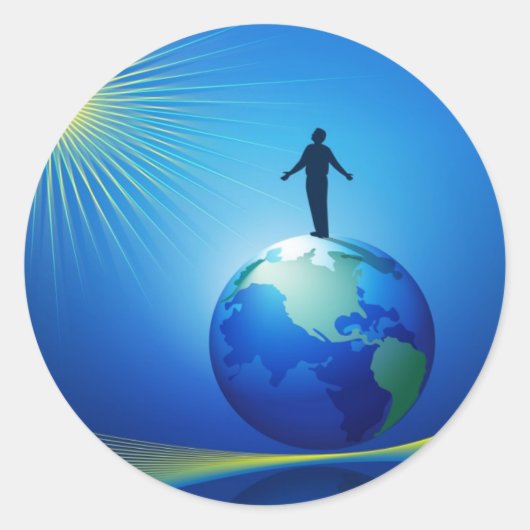 Mann auf Globe Runder Aufkleber (Vorderseite)